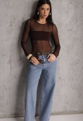 Niebieskie Szerokie Jeansy z Bawełną i Lyocellem High Waist Nansailah. Niebieskie jeansy damskie Renee, z podwyższonym stanem. Za 129.99 zł.