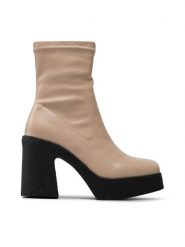 DeeZee Botki ZAL96063T-3 Beżowy. Brązowe botki damskie DeeZee, ze skóry, bez obcasa, na słupku, bez zapięcia. Za 219.99 zł.