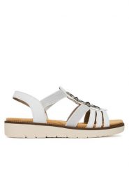 Remonte Sandały D2073-80 Biały. Białe sandały damskie Remonte, bez wzorów, z materiału, bez obcasa, na płaskiej podeszwie. Za 349.99 zł.
