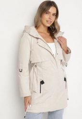 Jasnobeżowa Klasyczna Kurtka Parka z Kapturem i Ściągaczem w Talii Tulasira. Brązowe parki damskie Born2be, l, bez wzorów, z jeansu. Za 219.99 zł.