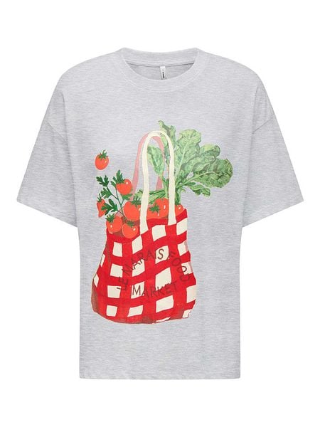 ONLY Koszulka w kolorze szaro-czerwonym rozmiar: XL. Szare t-shirty damskie Only, xl, bez wzorów, z bawełny, bez kołnierzyka. Za 57.20 zł.