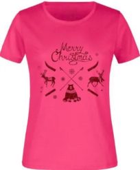 Damska koszulka James & Nicholson Christmas, bawełna 180 g/m2. Czerwone t-shirty damskie VAN NICHOLAS, m, bez wzorów, z bawełny, bez kołnierzyka. Za 118.99 zł.
