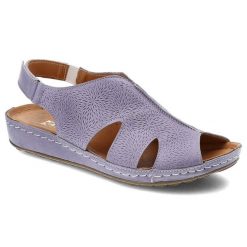 Fioletowe Sandały Kampa Wygodne Skórzane Buty Letnie. Fioletowe sandały damskie KAMPA, bez wzorów, ze skóry, bez obcasa. Za 239.00 zł.