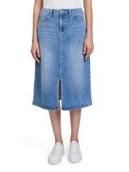 Betty Barclay Spódnica dżinsowa w kolorze błękitnym rozmiar: 40. Niebieskie spódniczki damskie Betty Barclay, z aplikacjami, ze skóry, klasyczne, midi, proste. Za 130.99 zł.