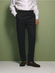 Lniane spodnie garniturowe - ciemnobrązowy. Brązowe spodnie wizytowe męskie Reserved, z tkaniny. Za 199.99 zł.