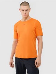 4F Koszulka rowerowa szybkoschnąca męska - pomarańczowa M. Brązowe t-shirty sportowe męskie 4f, l, z dzianiny, bez ramiączek, rowerowe. W wyprzedaży za 79.99 zł.