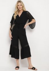 Czarny Kombinezon z Szerokimi Nogawkami z Koronką w Stylu Boho Menniza. Czarne kombinezony damskie Born2be, l, bez wzorów, z jeansu, boho, bez kołnierzyka, bez ramiączek, długie. Za 49.99 zł.