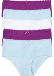Figi panty (5 par) z bawełny organicznej. Fioletowe figi damskie bonprix, bez wzorów, z bawełny. Za 74.95 zł.