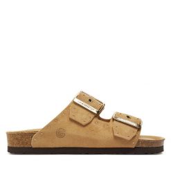 Klapki Genuins. Brązowe klapki damskie Genuins, bez wzorów, bez obcasa. Za 239.99 zł.