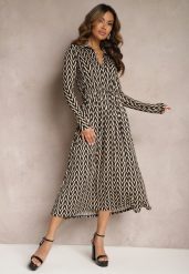 Beżowo-Czarna Sukienka Rozkloszowana w Tygrysie Paski Chipha. Brązowe sukienki damskie Renee, na co dzień, l, bez wzorów, eleganckie, bez kołnierzyka, bez ramiączek, midi, proste. W wyprzedaży za 139.99 zł.