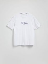 T-shirt comfort fit - biały. Białe t-shirty męskie Reserved, l, bez wzorów, z bawełny, bez kołnierzyka. Za 69.99 zł.