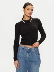 Tommy Jeans Sweter DW0DW19887 Czarny Slim Fit. Czarne swetry klasyczne damskie Tommy Jeans, m, z bawełny, bez kołnierzyka. Za 349.99 zł.