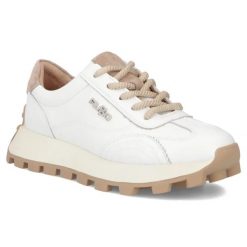 Skórzane półbuty sneakersy na platformie białe Filippo DP7498. Białe półbuty damskie Filippo, bez wzorów, ze skóry, sportowe, bez obcasa, na platformie. Za 219.99 zł.