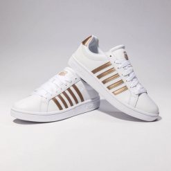 Sneakersy damskie sportowe K-Swiss COURT TIEBREAK białe buty z naturalnej skóry. Białe buty sportowe na co dzień damskie K-Swiss, bez wzorów, z materiału, na fitness i siłownię. Za 159.00 zł.