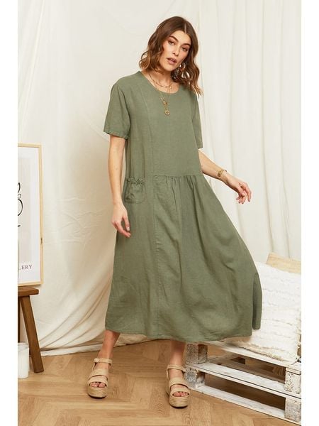 Rodier Lin Lniana sukienka w kolorze oliwkowym rozmiar: XL/XXL. Brązowe sukienki damskie Rodier Lin, na co dzień, xl, bez wzorów, ze lnu, bez kołnierzyka, bez ramiączek, maxi, proste. Za 166.88 zł.