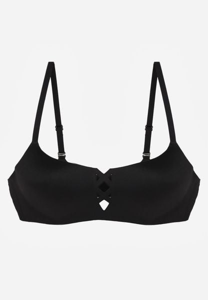 Czarny Gładki Biustonosz z Ozdobną Imitacją Sznurowania Azivene. Czarne biustonosze Born2be, bez wzorów. Za 39.99 zł.