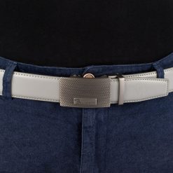 Pasek męski skórzany do spodni casual garnituru automat gładki jasno szary Beltimore A52 : Kolory - szary, srebrny, Rozmiar pasków - r.130-145 cm. Szare paski męskie bez wzorów, ze skóry, casualowe. Za 64.99 zł.