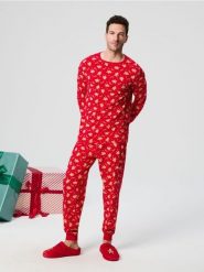 Piżama dwuczęściowa - czerwony. Czerwone piżamy męskie Sinsay, l, bez wzorów, z bawełny, bez ramiączek. Za 49.99 zł.
