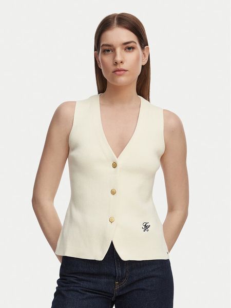 Tommy Hilfiger Top WW0WW49707 Beżowy jasny Slim Fit. Brązowe topy damskie Tommy Hilfiger, s, bez wzorów, z bawełny, bez kołnierzyka. Za 452.99 zł.