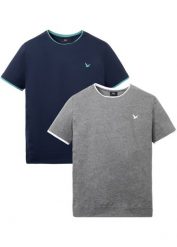 T-shirt (2 szt.). Niebieskie t-shirty męskie bonprix, l, bez wzorów, bez kołnierzyka. Za 119.99 zł.