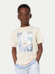 BOSS T-Shirt J52988 S Beżowy Regular Fit. Brązowe t-shirty chłopięce Boss, bez wzorów, z bawełny, bez ramiączek. Za 232.99 zł.