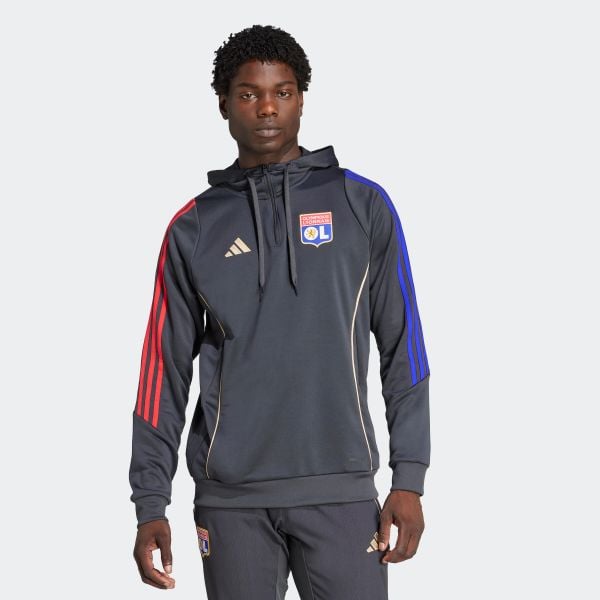 Bluza piłkarska z kapturem treningowa ADIDAS Olympique Lyonnais 25/26. Bluzy sportowe damskie Adidas, s, bez wzorów, z materiału, bez ramiączek, z kapturem. Za 299.99 zł.