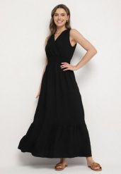 Czarna Sukienka o Rozkloszowanym Kroju Bez Rękawów z Kopertowym Dekoltem Filoria. Czarne sukienki damskie Born2be, l, bez wzorów, eleganckie, bez kołnierzyka, bez ramiączek, maxi, kopertowe. W wyprzedaży za 67.99 zł.