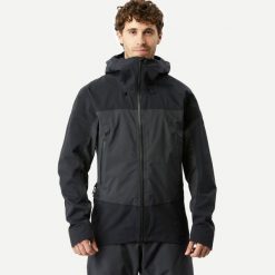 Kurtka trekkingowa męska Forclaz MT900 wodoodporna. Czarne kurtki męskie FORCLAZ, l, bez wzorów, z materiału, sportowe, bez kaptura. Za 549.99 zł.