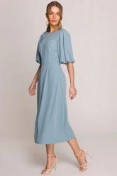 Elegancka sukienka koktajlowa z bufiastymi rękawami błękitna. Niebieskie sukienki damskie Stylove, m, bez wzorów, eleganckie, bez kołnierzyka, bez ramiączek, rozkloszowane. Za 509.00 zł.