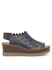 Rieker Sandały 60355-14 Granatowy. Niebieskie sandały damskie Rieker, bez wzorów, bez obcasa, na koturnie. Za 339.99 zł.