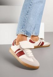 Beżowo-Bordowe Sneakersy Tenisówki Ozdobione Wywinięciem Myrloria. Brązowe trampki i tenisówki damskie Born2be, bez wzorów, z jeansu. Za 79.99 zł.
