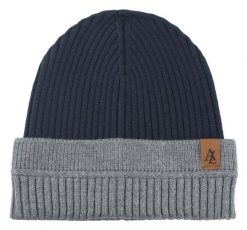 Jesienno-Zimowa Czapka (beanie) – Alties - Granatowa z Popielem. Niebieskie czapki męskie Alties, na zimę, bez wzorów, z dzianiny, sportowe. Za 59.00 zł.