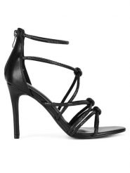 DeeZee Sandały JY017759-1 Czarny. Czarne sandały damskie DeeZee, bez wzorów, z materiału, bez obcasa, na szpilce. Za 159.99 zł.