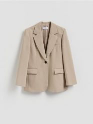 Jednorzędowa marynarka - beżowy. Brązowe marynarki i żakiety damskie Reserved, l, bez wzorów, z tkaniny. Za 219.99 zł.