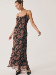 Sukienka maxi - wielobarwny. Sukienki damskie Reserved, na co dzień, l, bez wzorów, z tkaniny, bez kołnierzyka, bez ramiączek, maxi, dopasowane. W wyprzedaży za 99.99 zł.