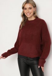 Bordowy Klasyczny Sweter z Wełną Sassitha. Czerwone swetry klasyczne damskie Born2be, m, z jeansu, bez kołnierzyka. Za 129.99 zł.