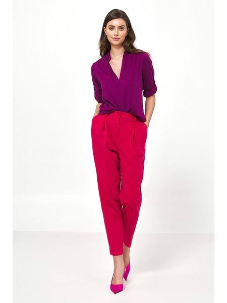 Nife Bluzka w kolorze fioletowym rozmiar: 42. Różowe bluzki damskie Nife, bez wzorów, bez kołnierzyka, bez ramiączek. Za 152.26 zł.