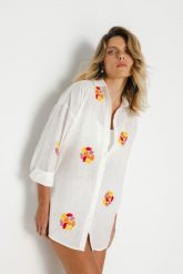 KOSZULA TRINI BIAŁA One size - Flawless. Białe koszule damskie Flawless, s, z aplikacjami, z bawełny, bez kołnierzyka, bez ramiączek. Za 386.00 zł.