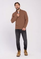 Sweter ze stójką S-JOIN. Białe kardigany męskie Volcano, m, bez wzorów, z materiału, klasyczne, bez kołnierzyka. Za 179.99 zł.