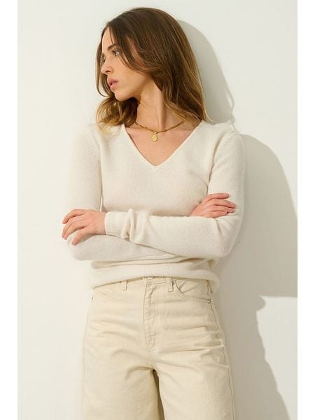AUTHENTIC CASHMERE Kaszmirowy sweter "Chelsea" w kolorze kremowym rozmiar: L. Brązowe swetry klasyczne damskie AUTHENTIC CASHMERE, l, z kaszmiru, bez kołnierzyka. Za 454.95 zł.