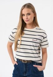 Koszulka w paski T-PASSI. Szare t-shirty damskie Volcano, l, bez wzorów, z bawełny, bez kołnierzyka. Za 59.99 zł.