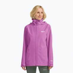 Kurtka przeciwdeszczowa damska Jack Wolfskin Trailtime 2L. Fioletowe kurtki przeciwdeszczowe damskie Jack Wolfskin, l, bez kaptura. Za 449.99 zł.