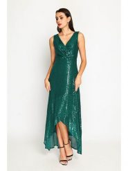 ASSUILI Sukienka w kolorze zielonym rozmiar: 42. Zielone sukienki damskie Assuili, bez wzorów, klasyczne, z asymetrycznym kołnierzem, bez ramiączek, maxi, asymetryczne. Za 195.99 zł.