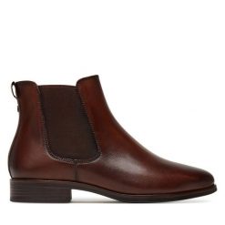 Botki Tamaris. Brązowe botki damskie Tamaris, bez obcasa, na płaskiej podeszwie, bez zapięcia. Za 279.99 zł.