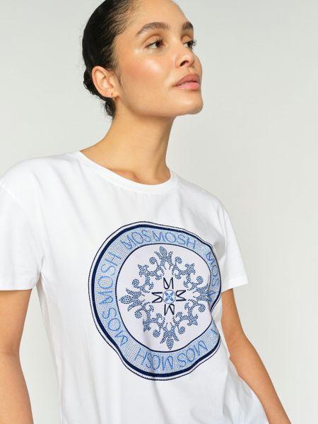 MOS MOSH Koszulka - MMJudd Kobiety Dżersej niebieski|biały, M. Białe t-shirty damskie Mos Mosh, m, z aplikacjami, z bawełny, bez kołnierzyka. Za 279.95 zł.