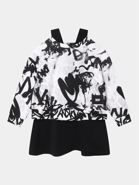DKNY Sukienka dzianinowa D32888 D Czarny Regular Fit. Czarne sukienki dziewczęce DKNY, bez wzorów, z bawełny, bez ramiączek. Za 349.99 zł.