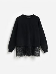 Bawełniana bluza z koronką - czarny. Czarne bluzy bez kaptura damskie Reserved, l, z bawełny. Za 139.99 zł.