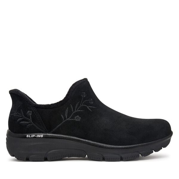 Półbuty Skechers. Czarne półbuty damskie Skechers, bez wzorów, bez obcasa, na płaskiej podeszwie. Za 429.99 zł.