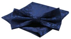 Mucha Męska z Poszetką w Zestawie - Alties - Granatowa w Kwiaty. Niebieskie krawaty i muchy męskie Alties, bez wzorów, eleganckie. Za 54.00 zł.
