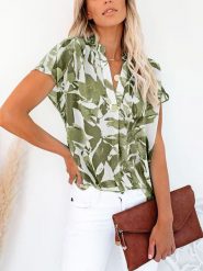 Milan Kiss Bluzka w kolorze oliwkowo-białym rozmiar: M. Białe bluzki damskie Milan Kiss, m, bez wzorów, bez kołnierzyka, bez ramiączek. Za 117.45 zł.